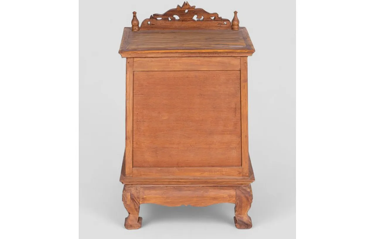Acacia wood cabinet with golden decorations and carvings, 1950s 5