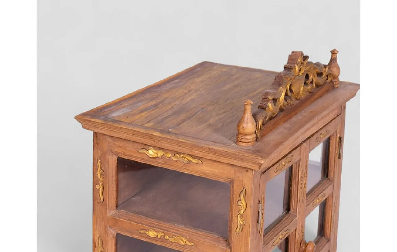 Acacia wood cabinet with golden decorations and carvings, 1950s 7