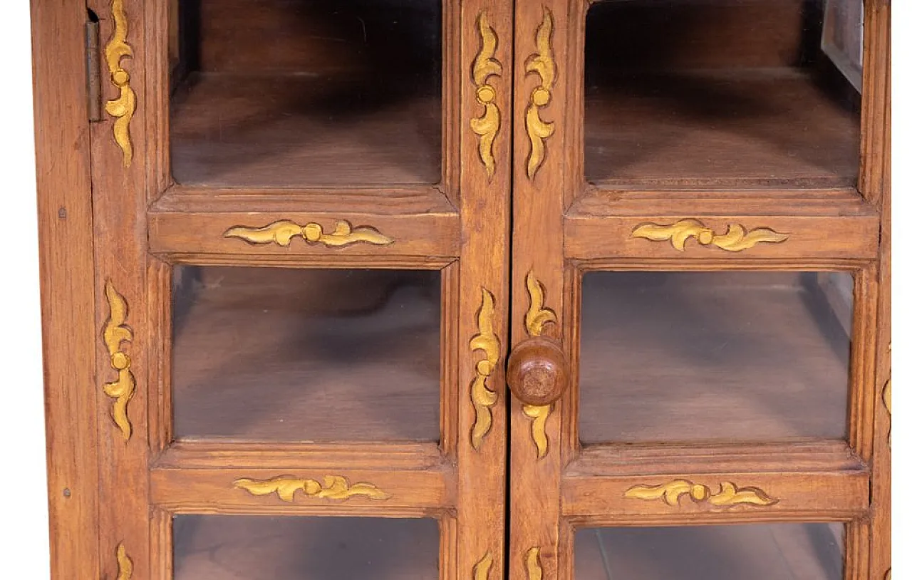 Acacia wood cabinet with golden decorations and carvings, 1950s 8