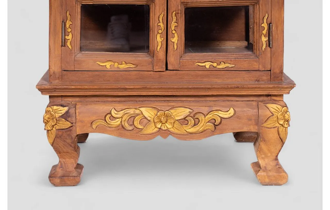 Acacia wood cabinet with golden decorations and carvings, 1950s 9