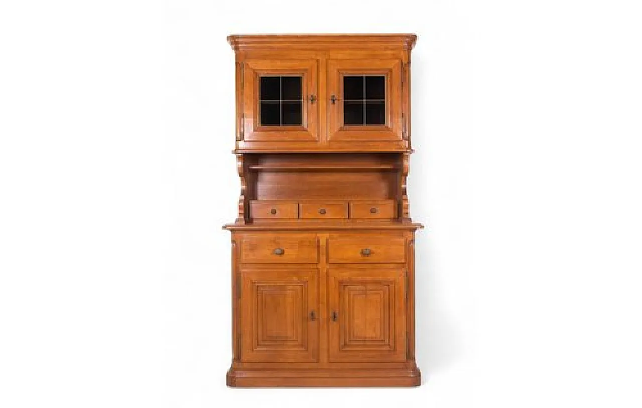 Wood sideboard with upper glass cabinet and central drawers, 1960s 1