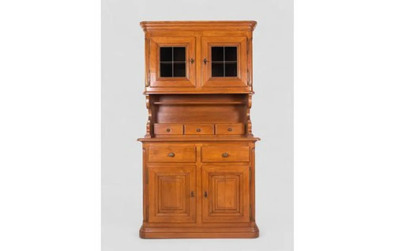 Wood sideboard with upper glass cabinet and central drawers, 1960s 2