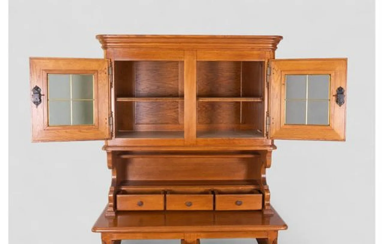 Wood sideboard with upper glass cabinet and central drawers, 1960s 6