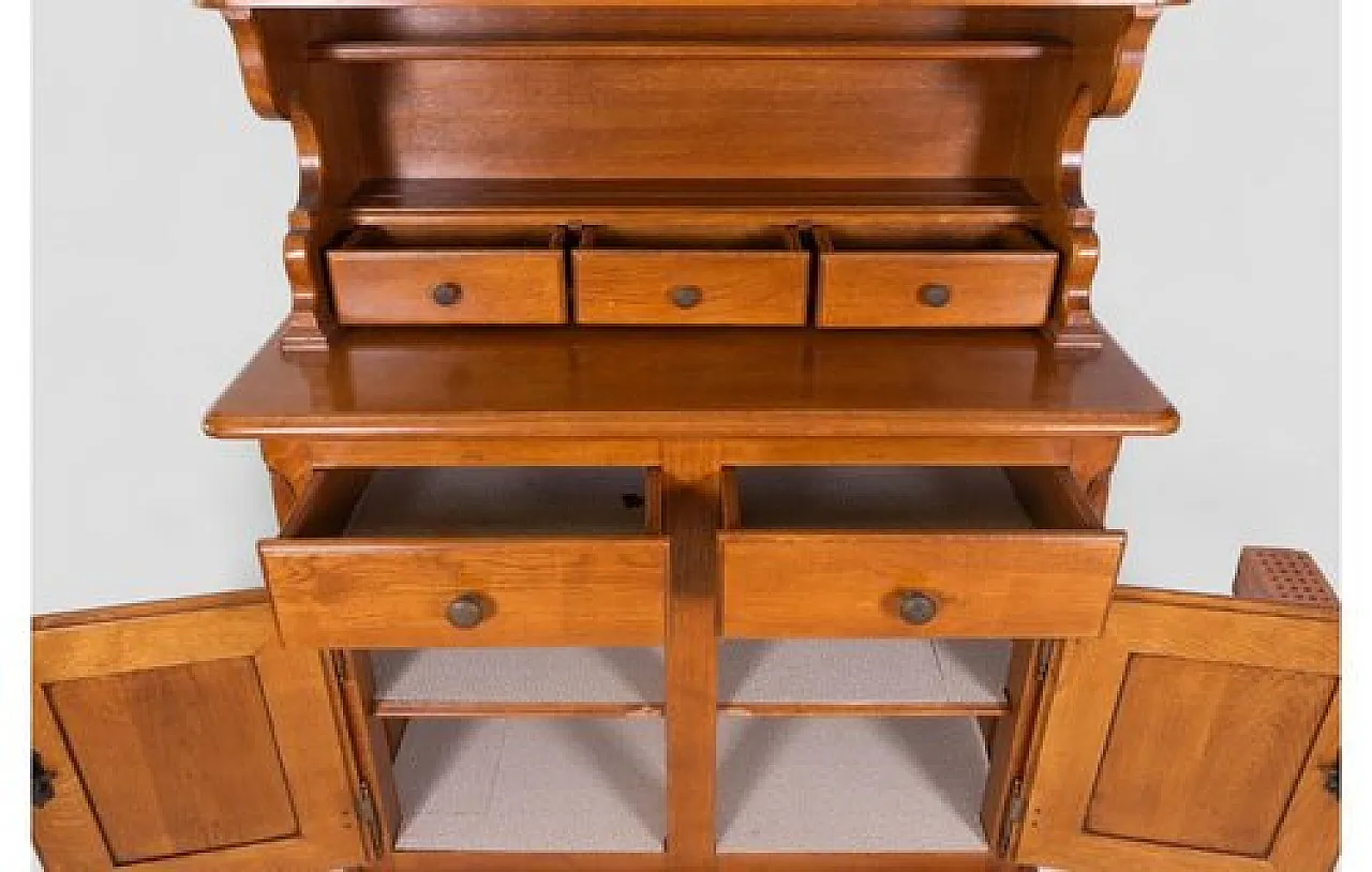 Wood sideboard with upper glass cabinet and central drawers, 1960s 10