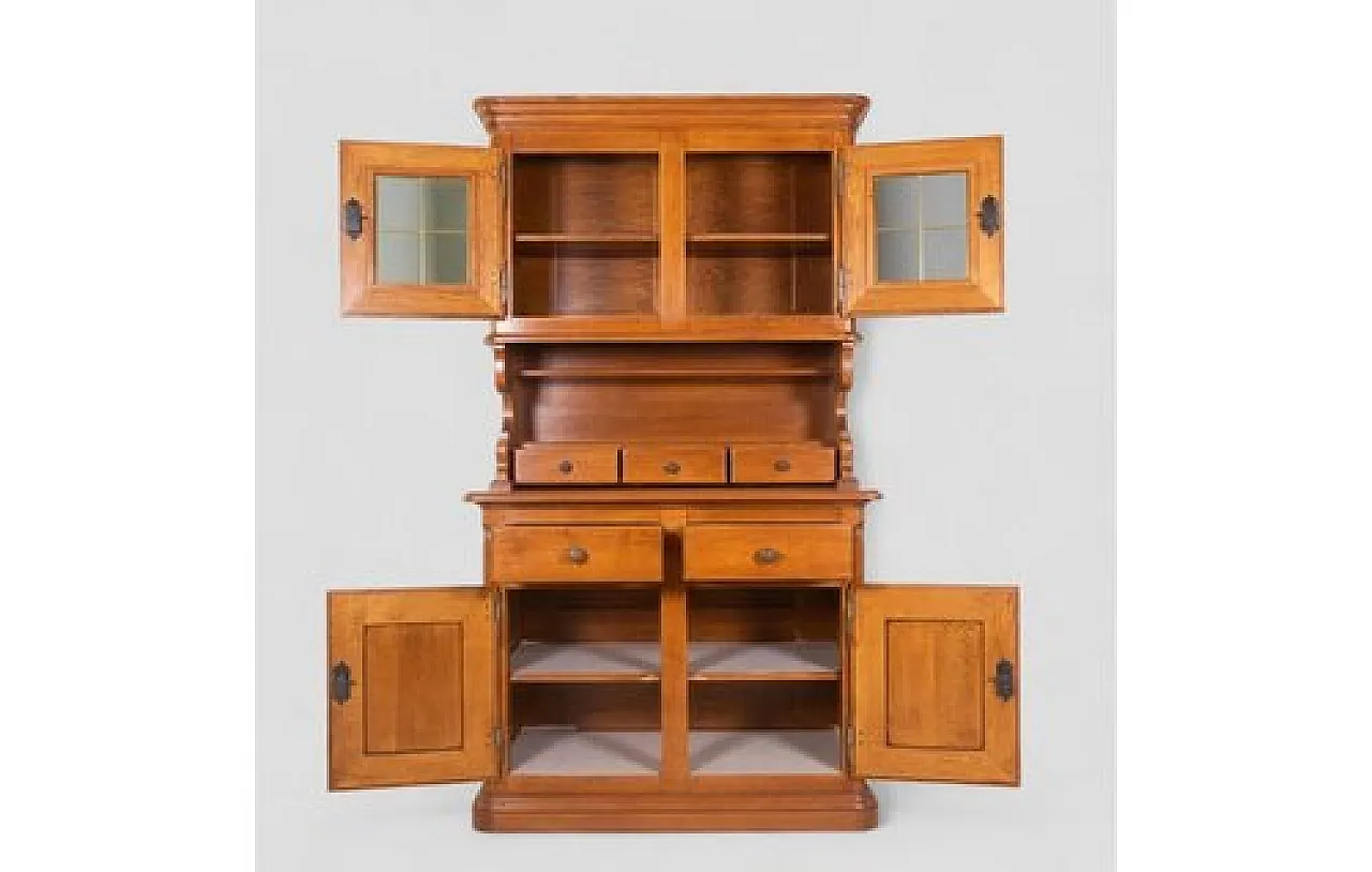 Wood sideboard with upper glass cabinet and central drawers, 1960s 12