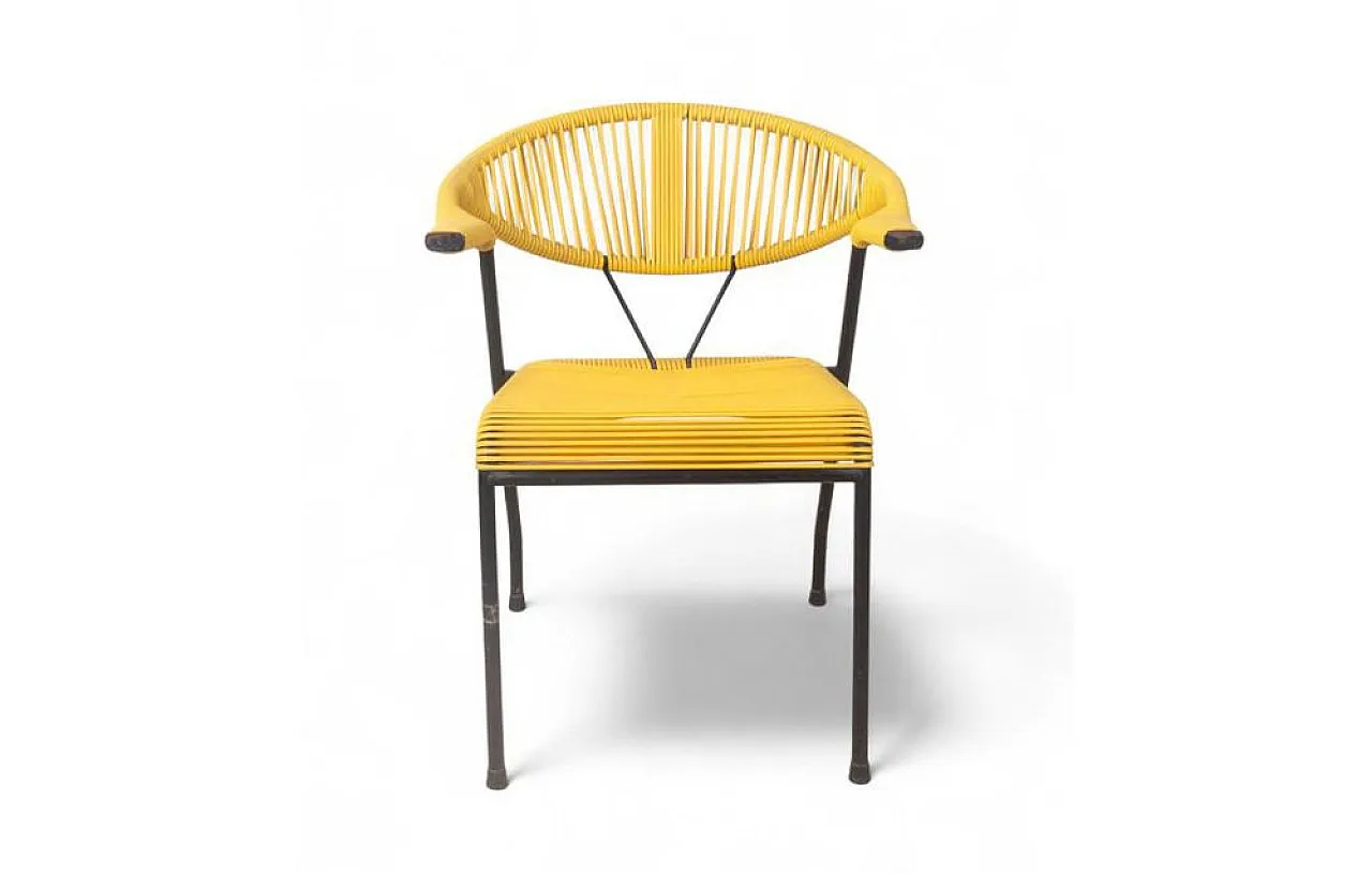 Garden chair in woven yellow plastic with iron frame, 1980s 1