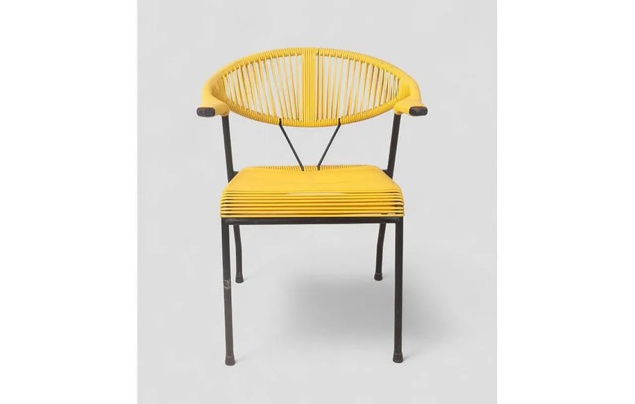 Garden chair in woven yellow plastic with iron frame, 1980s 2
