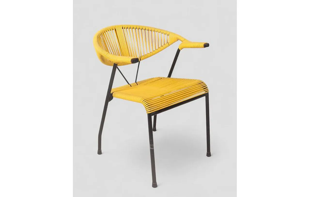Garden chair in woven yellow plastic with iron frame, 1980s 3