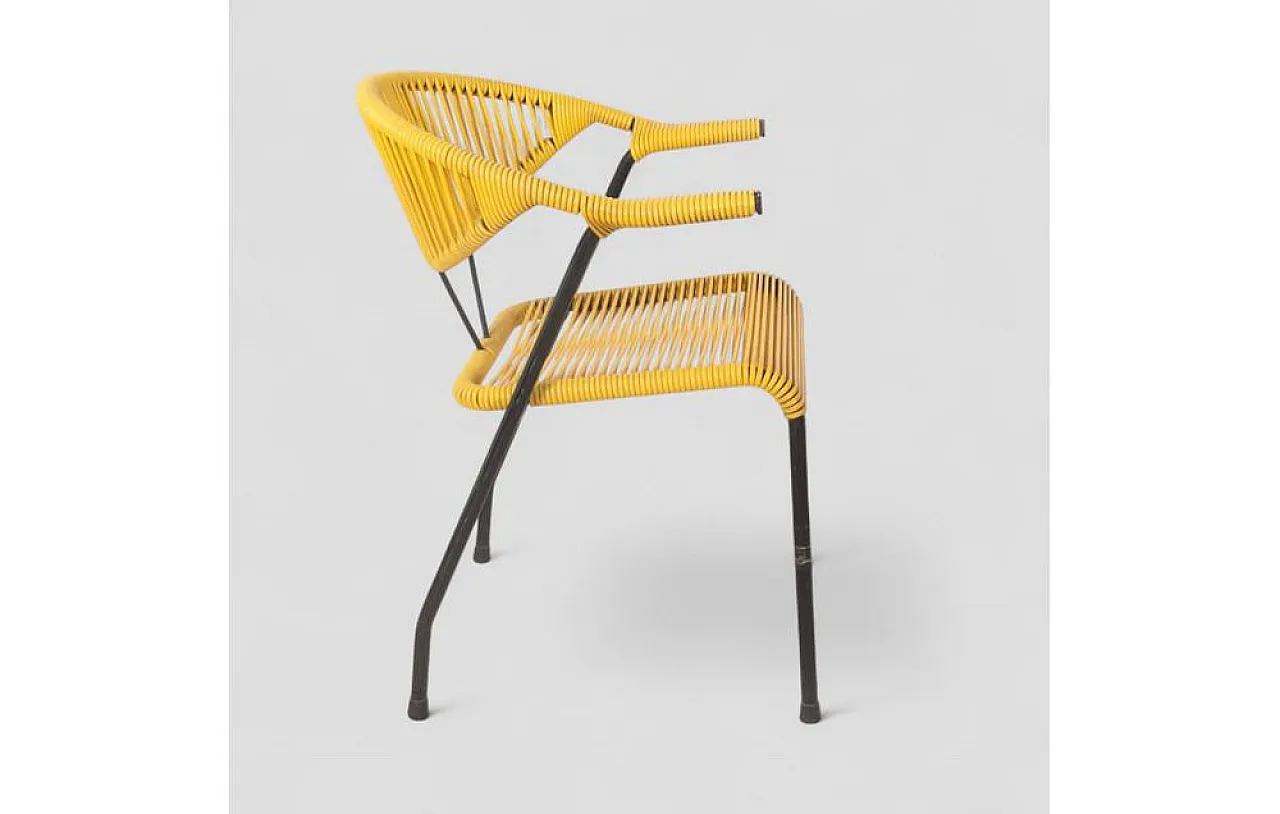 Garden chair in woven yellow plastic with iron frame, 1980s 4