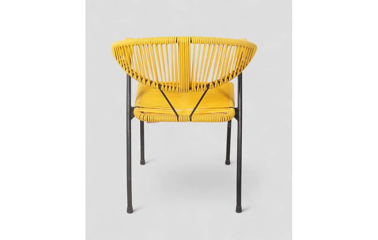 Garden chair in woven yellow plastic with iron frame, 1980s 5