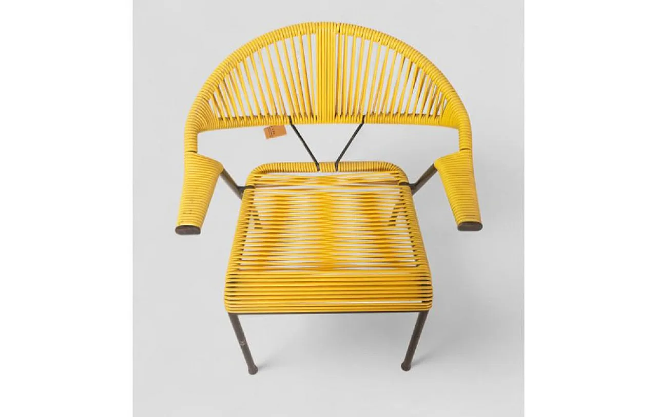 Garden chair in woven yellow plastic with iron frame, 1980s 6