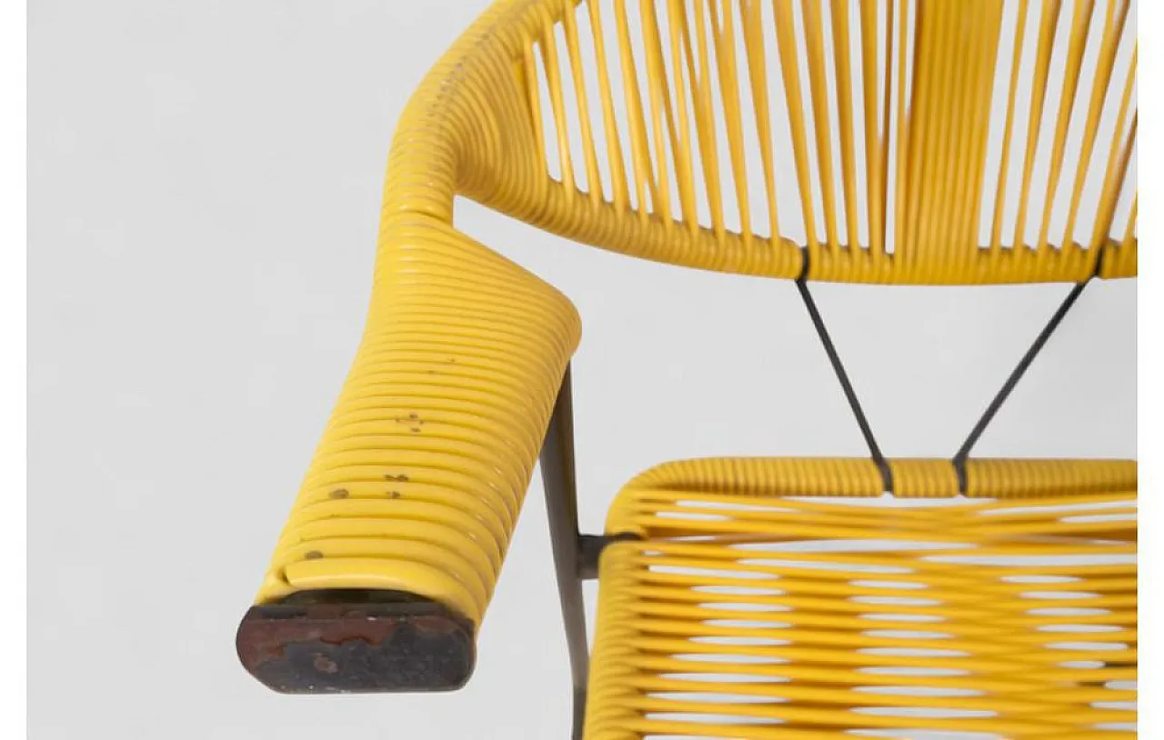 Garden chair in woven yellow plastic with iron frame, 1980s 7