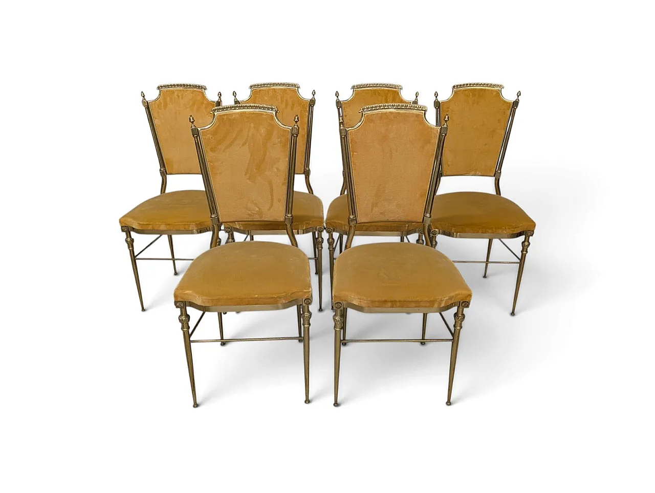 6 Brass and mustard velvet chairs, 1960s 1