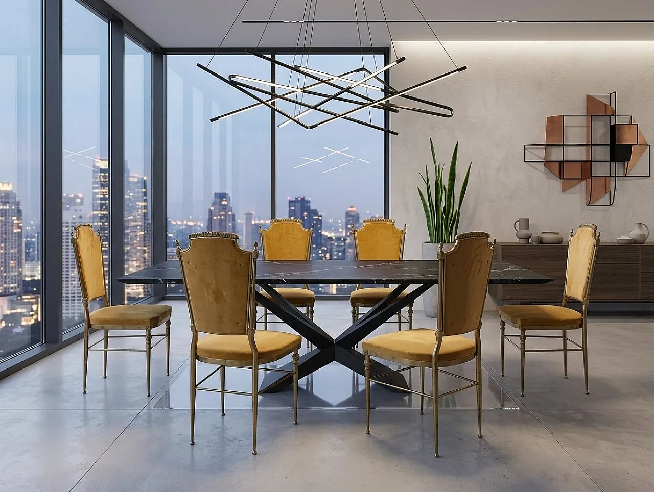 6 Brass and mustard velvet chairs, 1960s 14