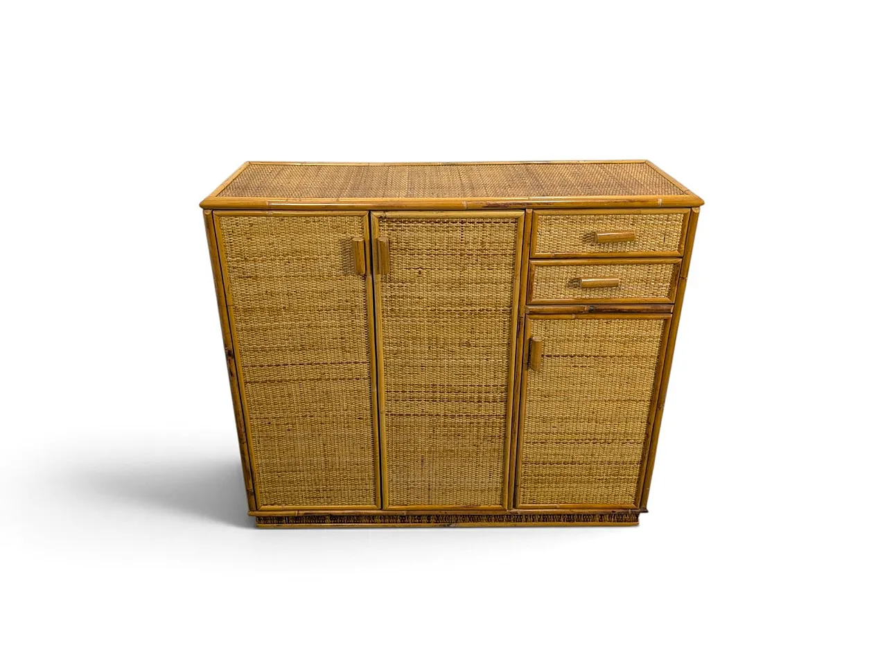 Wicker cabinet with 3 doors and 2 drawers, 1970s 2
