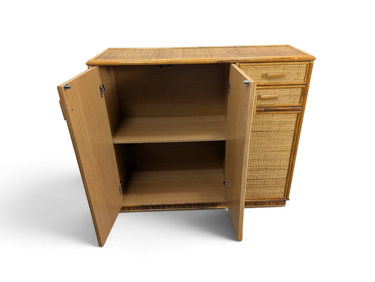 Wicker cabinet with 3 doors and 2 drawers, 1970s 7
