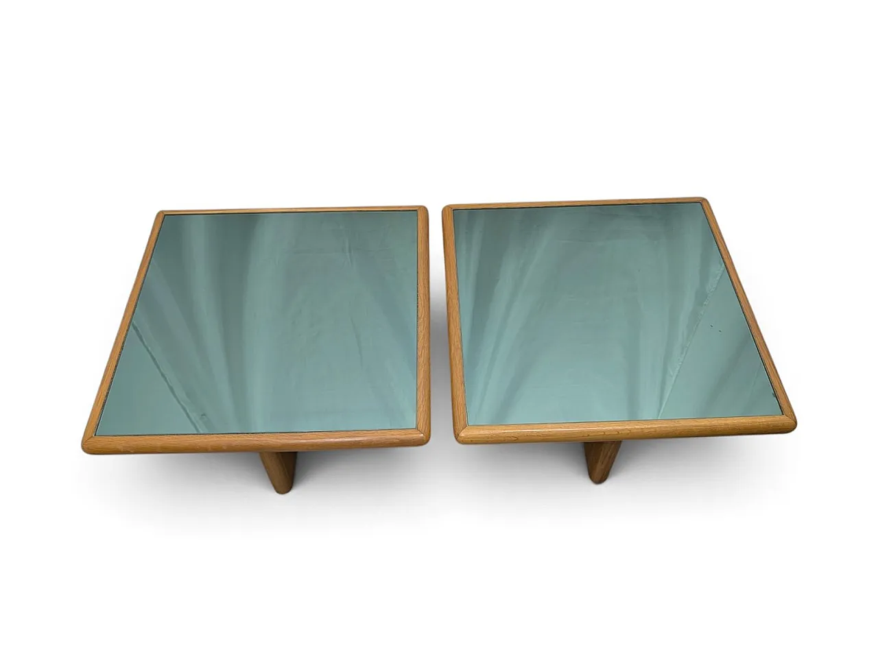 Pair of wooden and mirrored glass coffee tables, 1970s 2