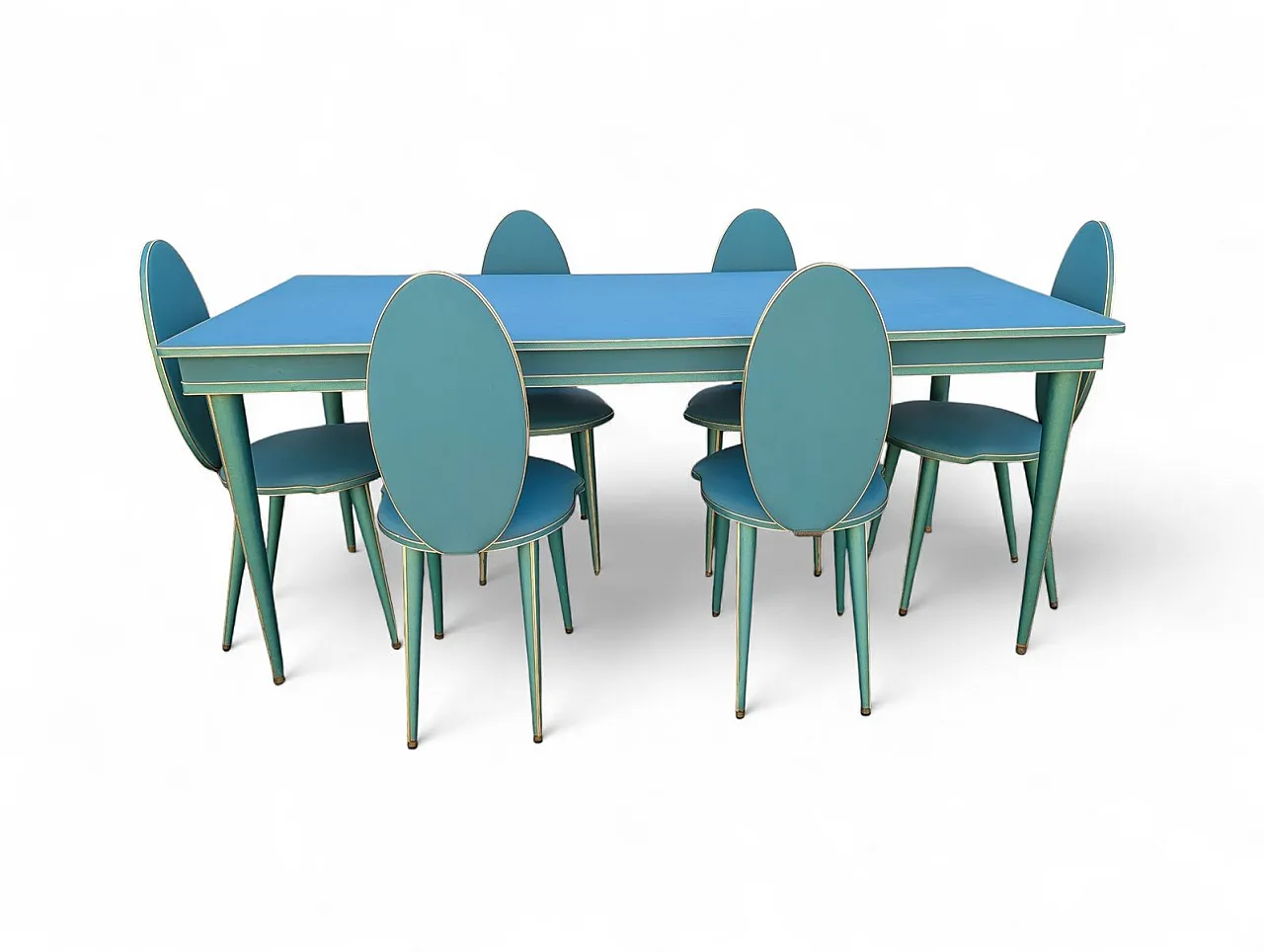 Aqua green dining set with gilt details by Umberto Mascagni, 1950s 1