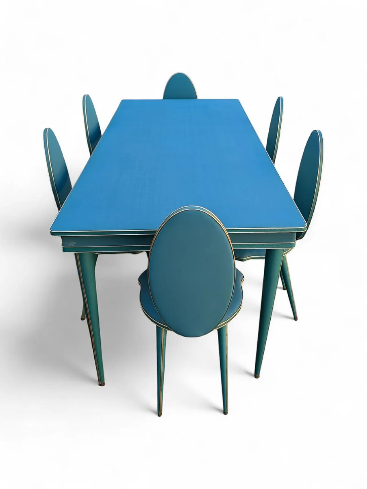 Aqua green dining set with gilt details by Umberto Mascagni, 1950s 2
