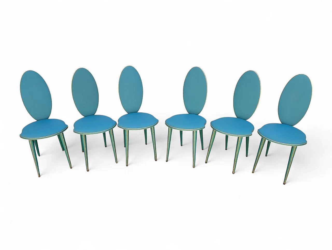 Aqua green dining set with gilt details by Umberto Mascagni, 1950s 7