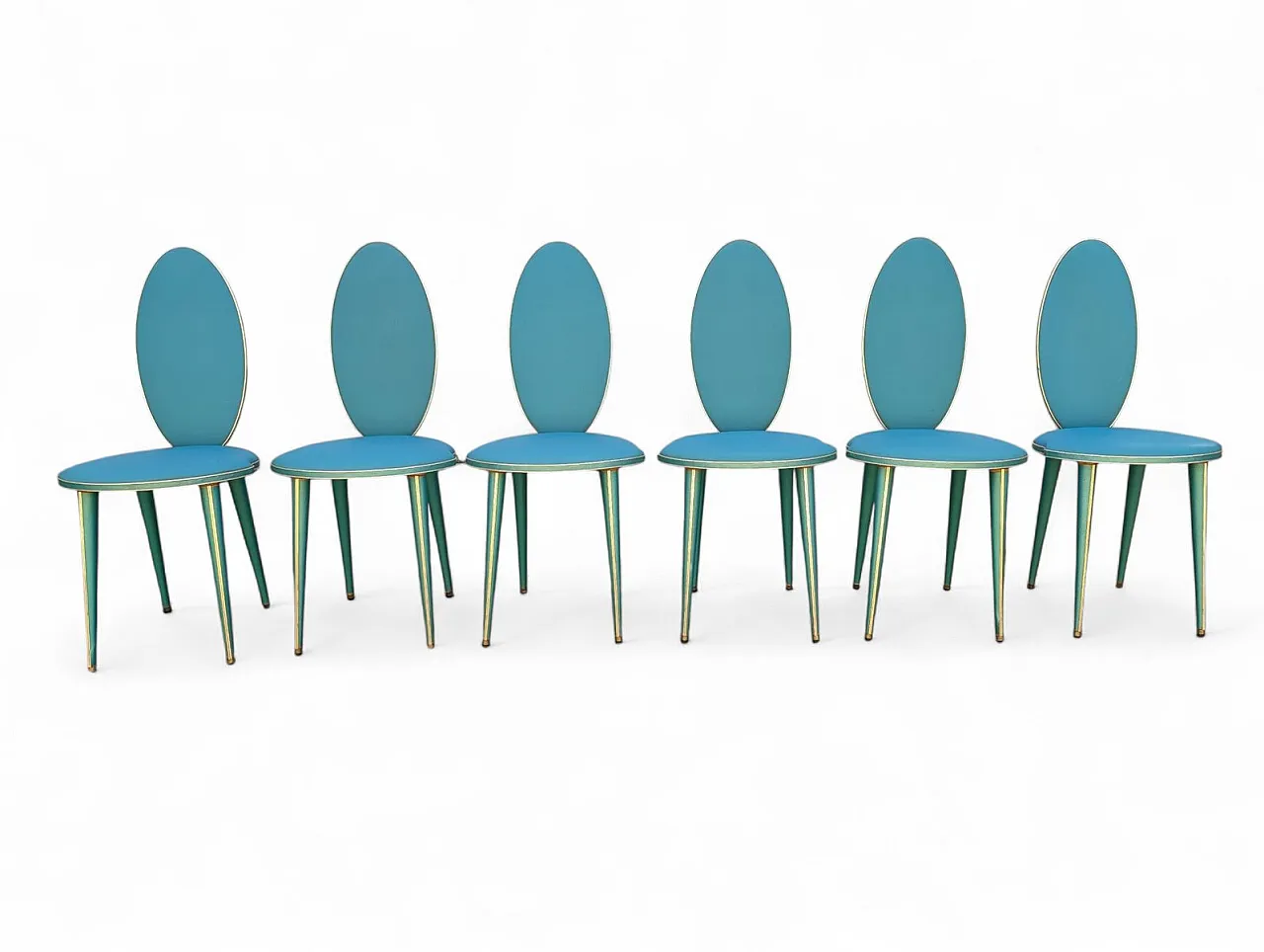 Aqua green dining set with gilt details by Umberto Mascagni, 1950s 8