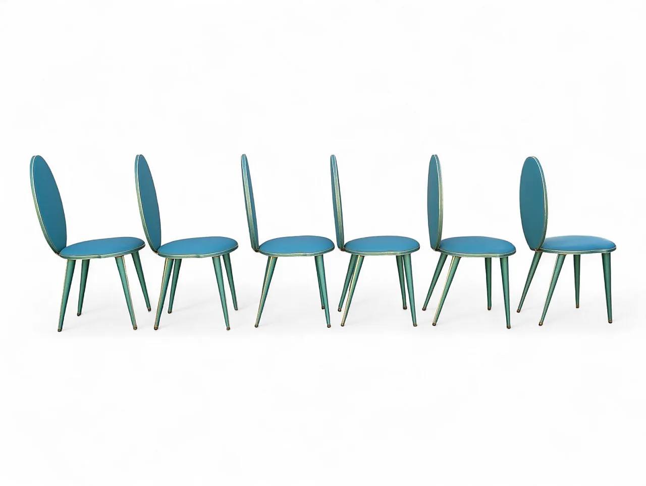 Aqua green dining set with gilt details by Umberto Mascagni, 1950s 9
