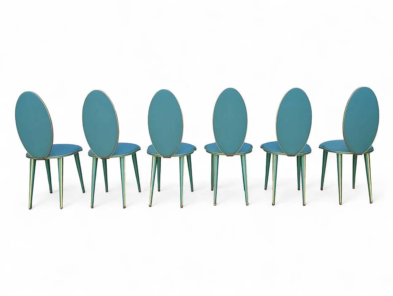 Aqua green dining set with gilt details by Umberto Mascagni, 1950s 10