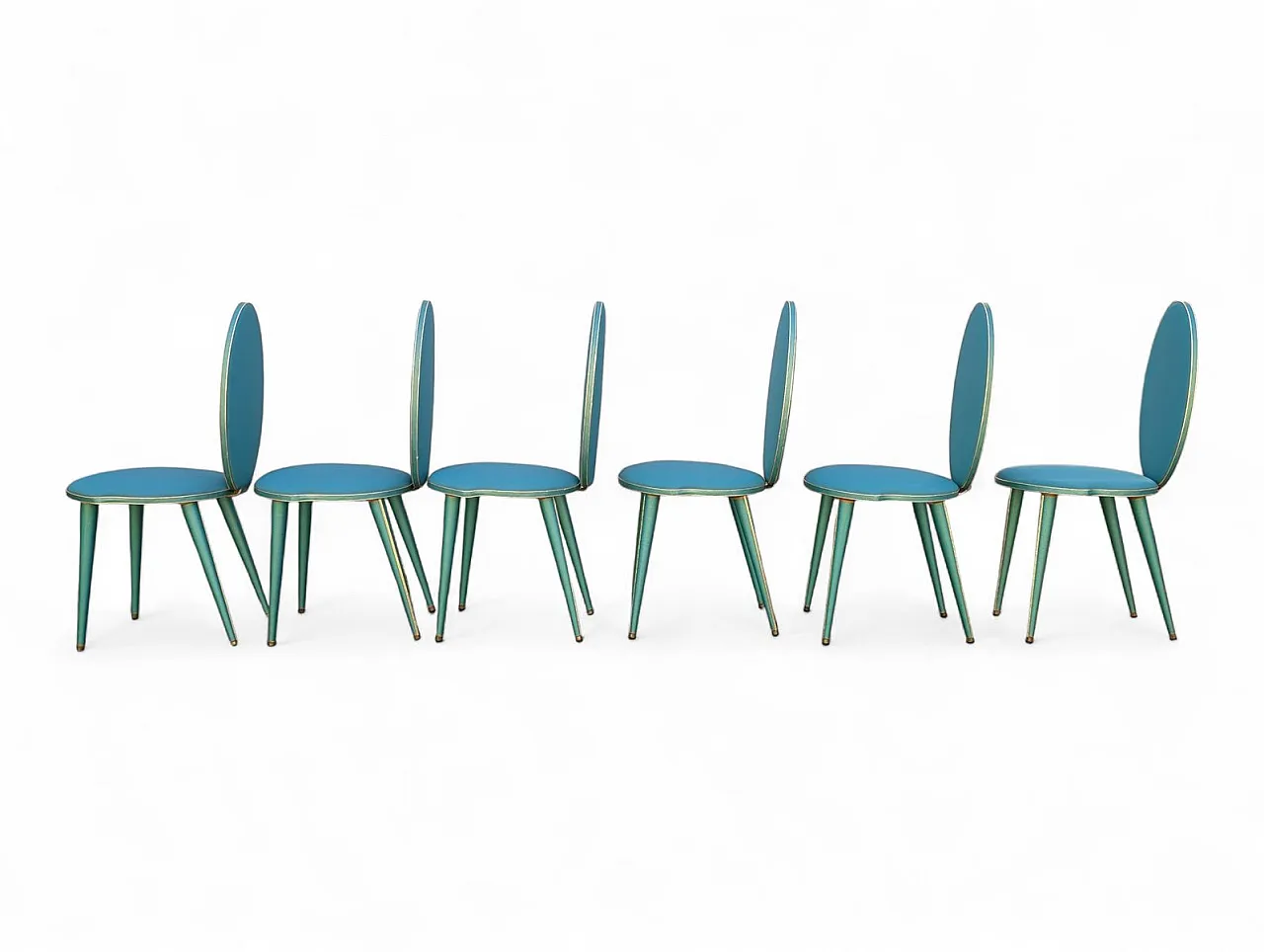 Aqua green dining set with gilt details by Umberto Mascagni, 1950s 11