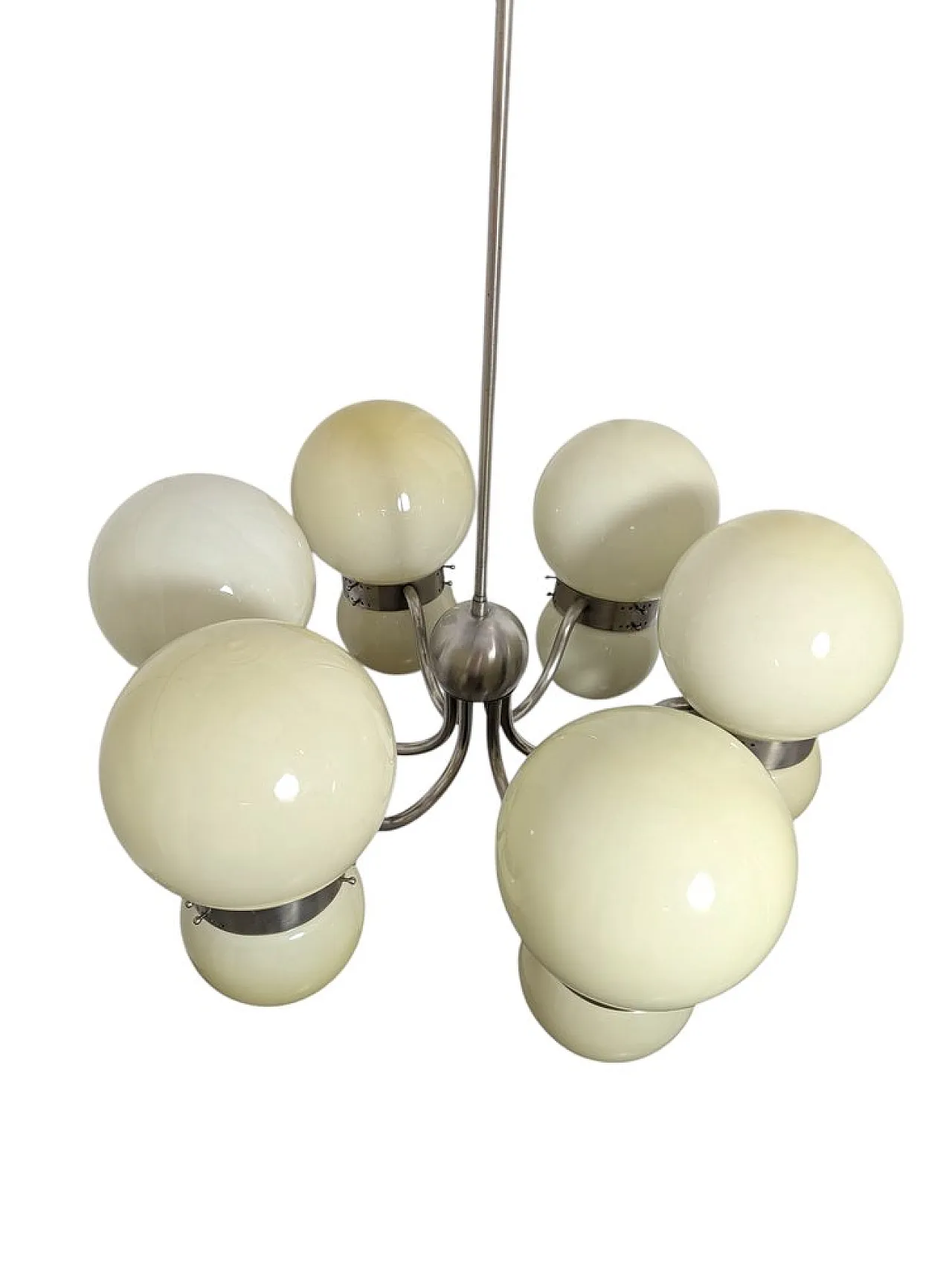 Chandelier with double opal glass spheres, 1970s 3