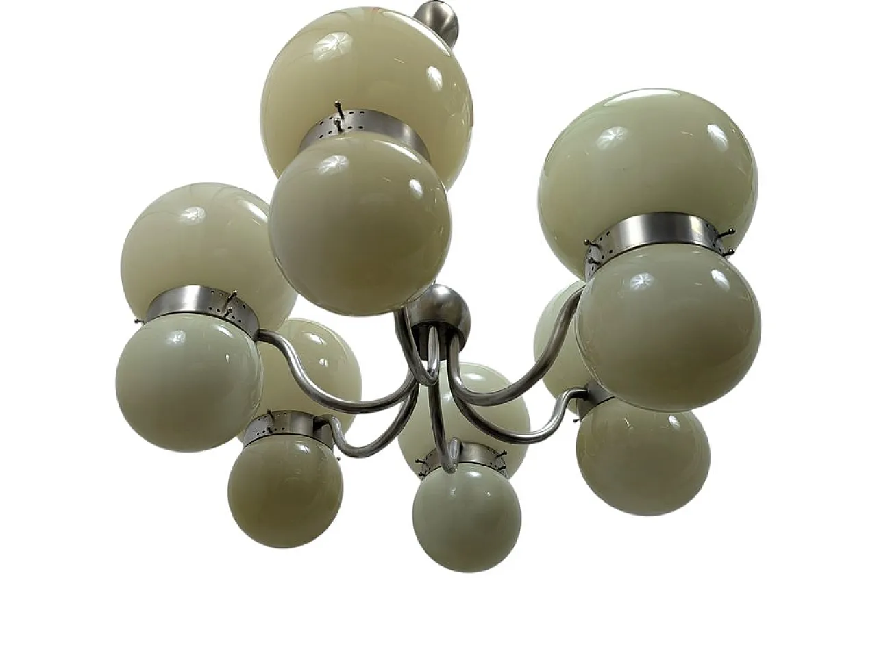 Chandelier with double opal glass spheres, 1970s 5