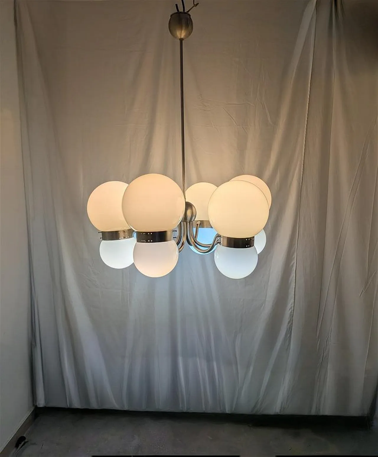 Chandelier with double opal glass spheres, 1970s 7