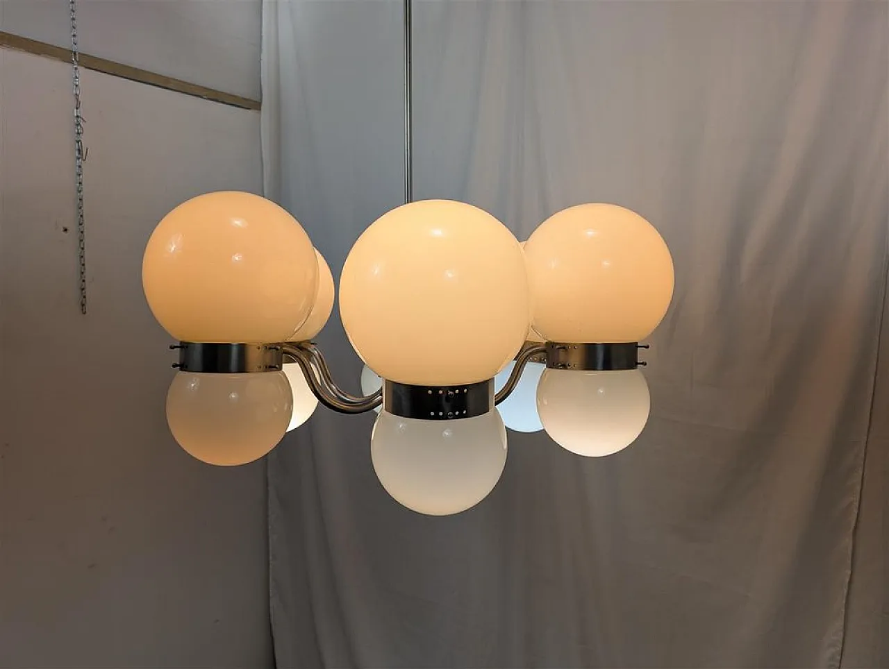 Chandelier with double opal glass spheres, 1970s 8