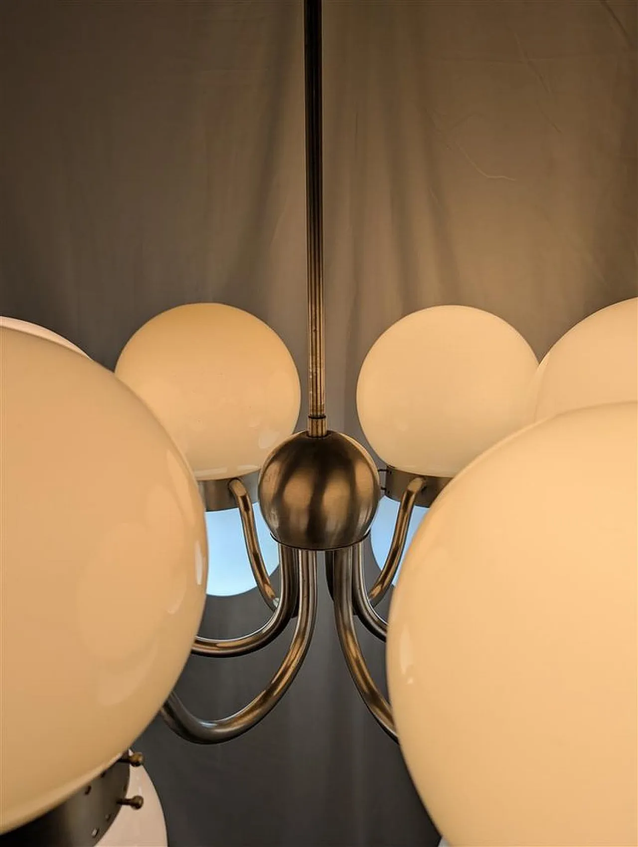 Chandelier with double opal glass spheres, 1970s 11