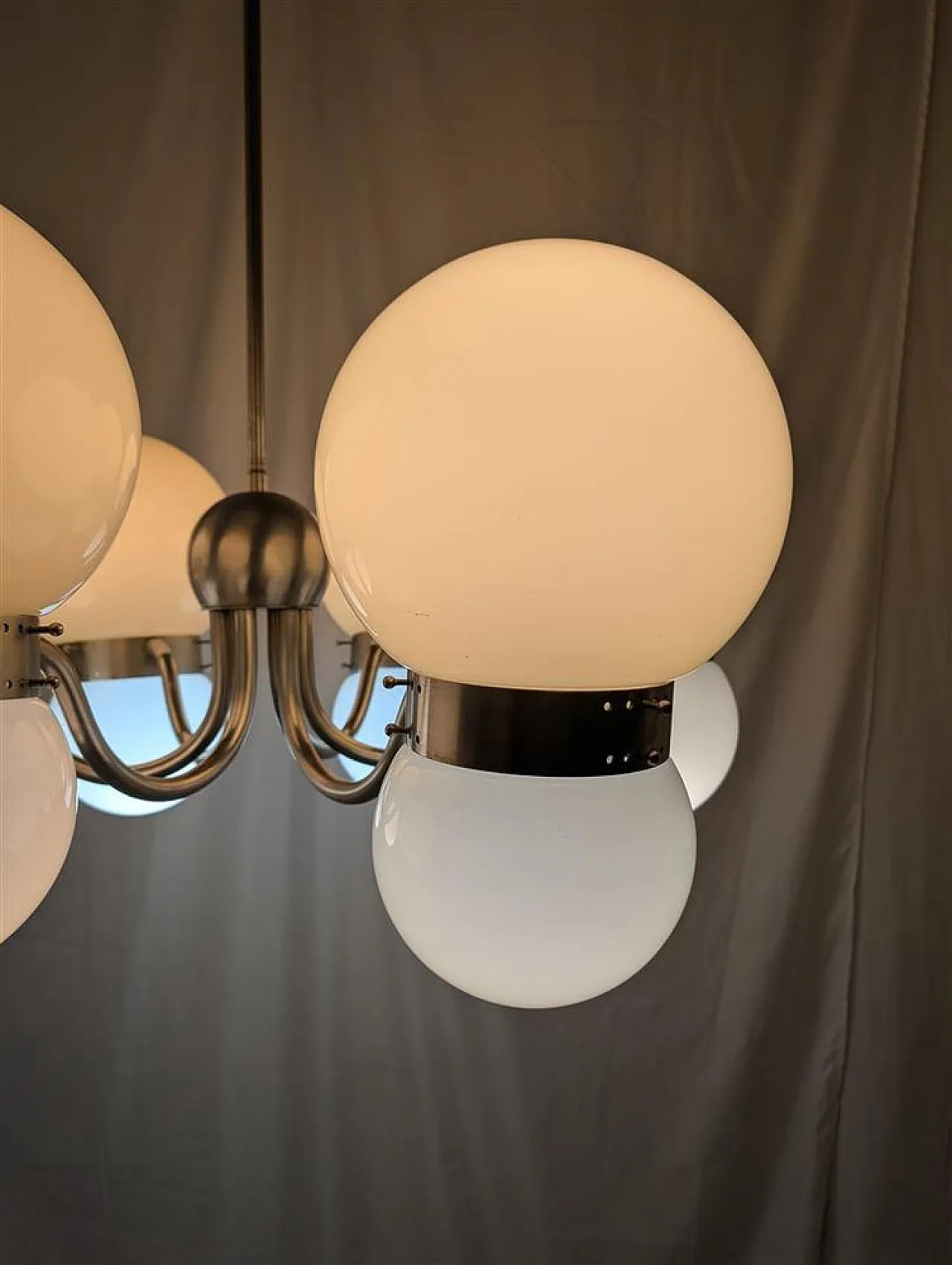 Chandelier with double opal glass spheres, 1970s 12