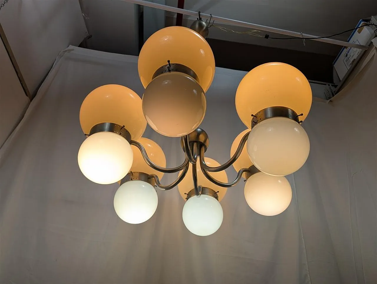 Chandelier with double opal glass spheres, 1970s 13