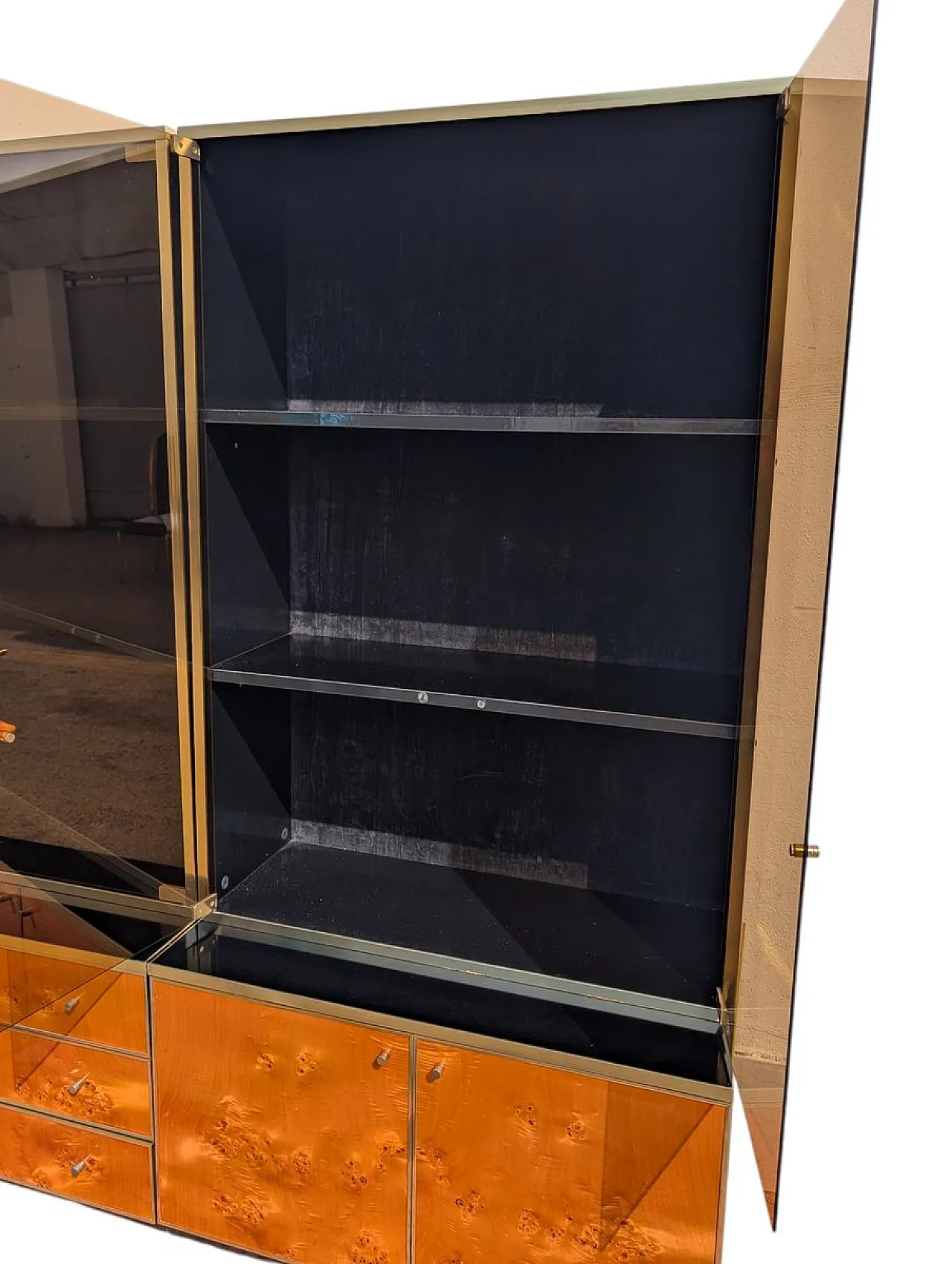 Burl wood display cabinet, 1980s 11