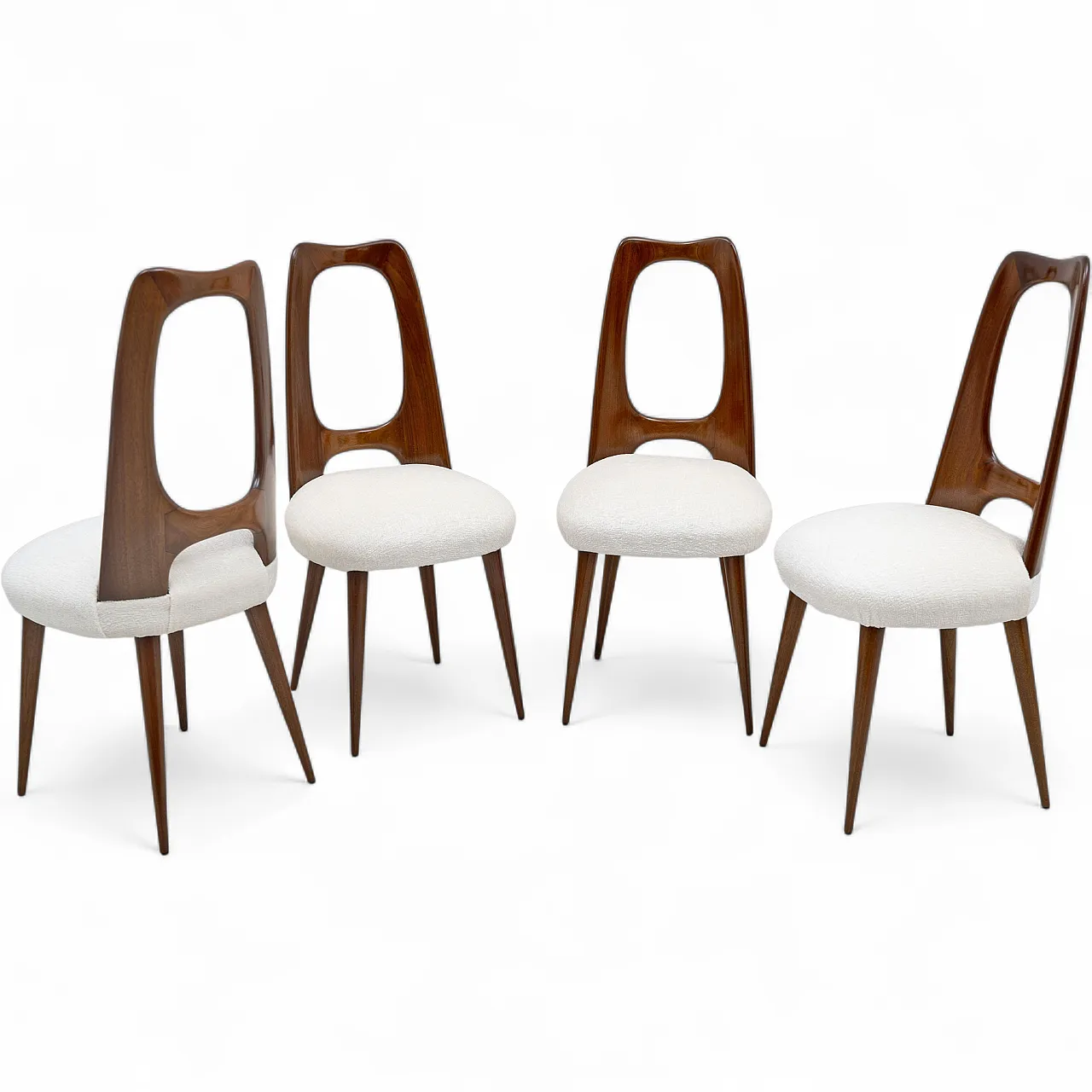 Four mid-century Italian walnut dining chairs, 1950 8