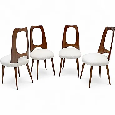 Four mid-century Italian walnut dining chairs, 1950