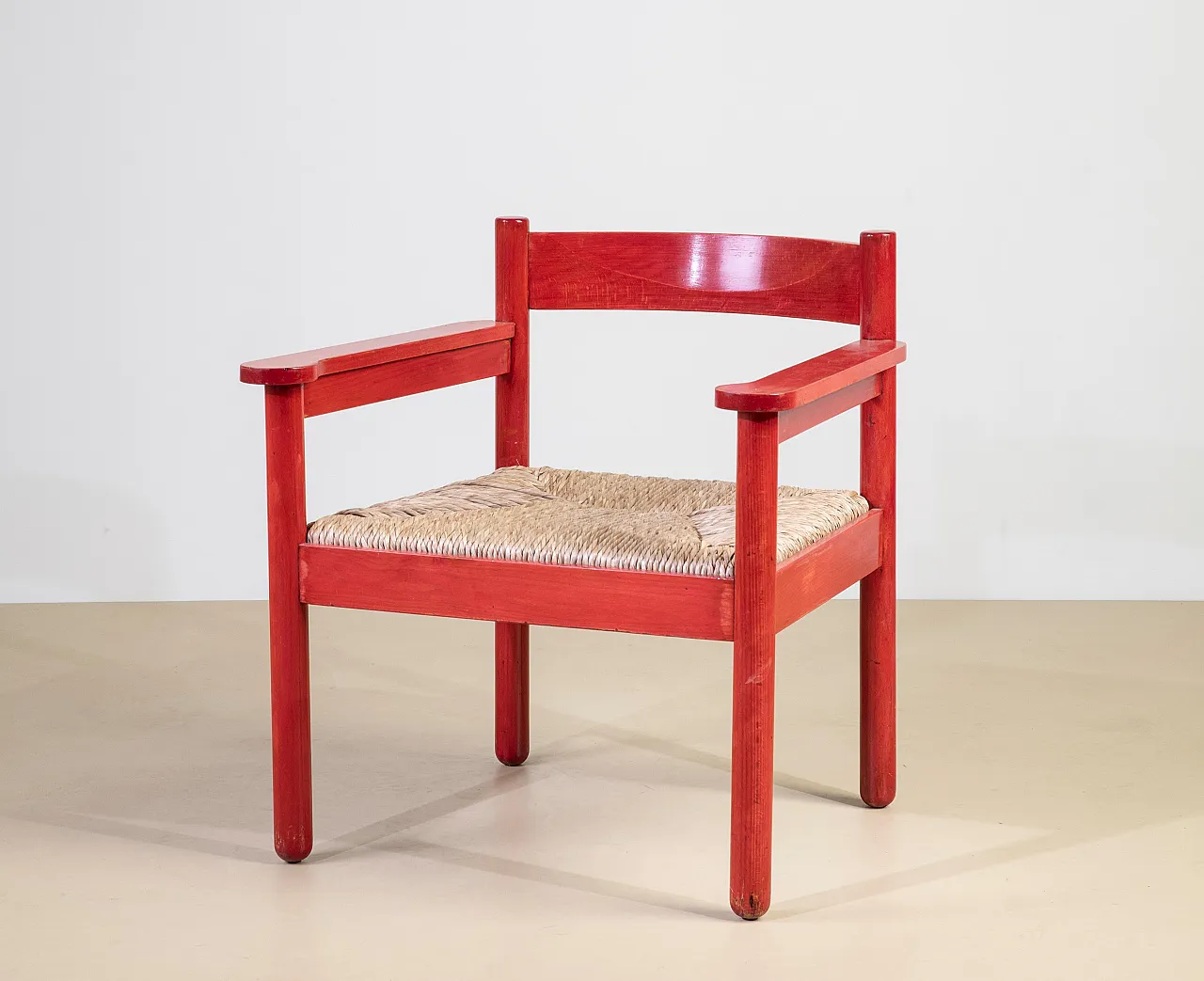 Pair of lacquered wood and straw armchairs, 1960s 2