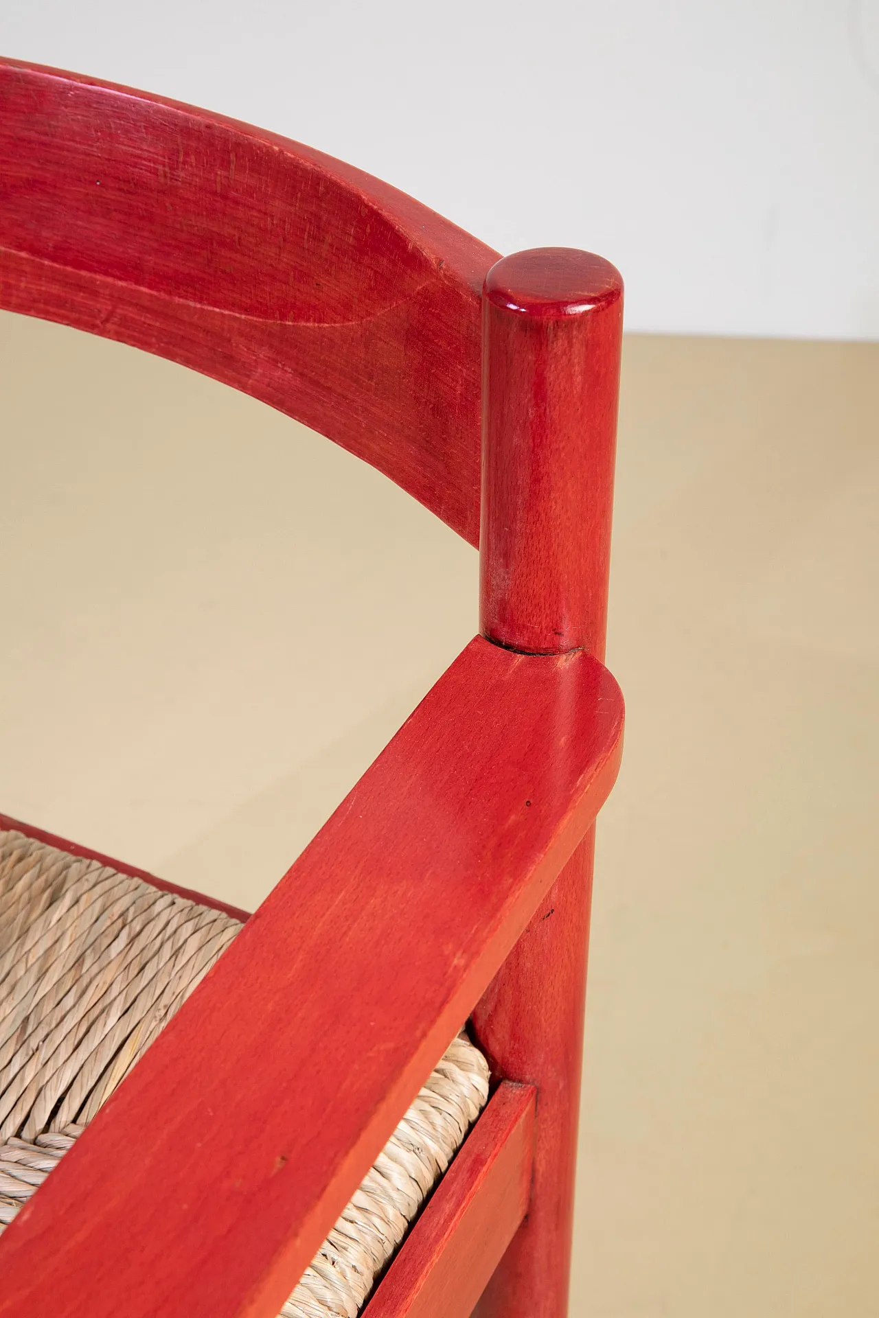 Pair of lacquered wood and straw armchairs, 1960s 5