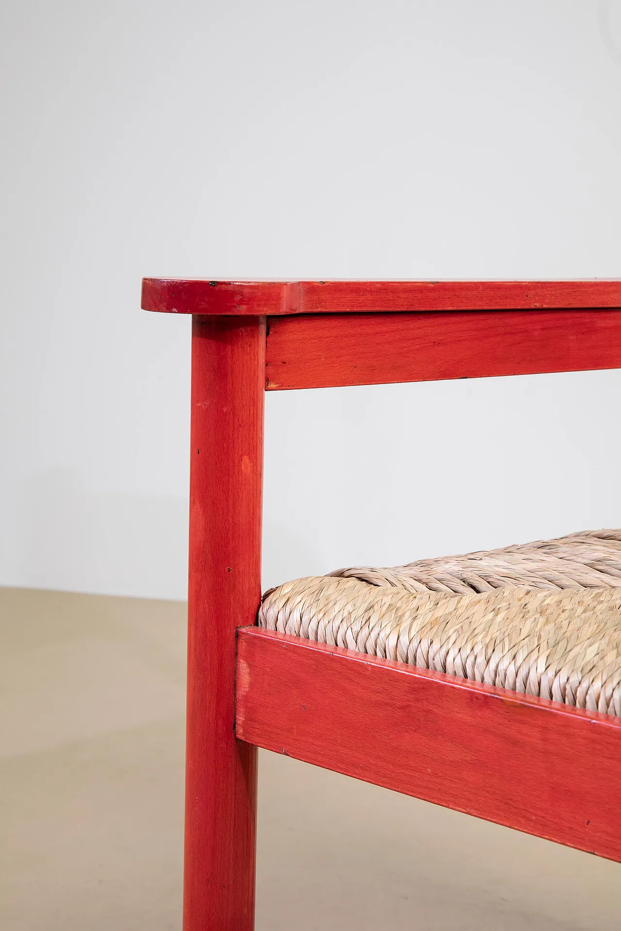 Pair of lacquered wood and straw armchairs, 1960s 6