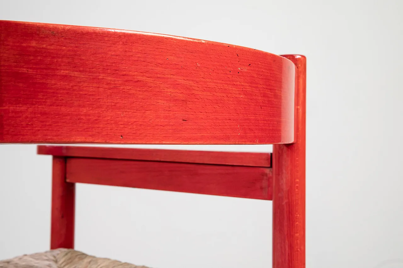 Pair of lacquered wood and straw armchairs, 1960s 8