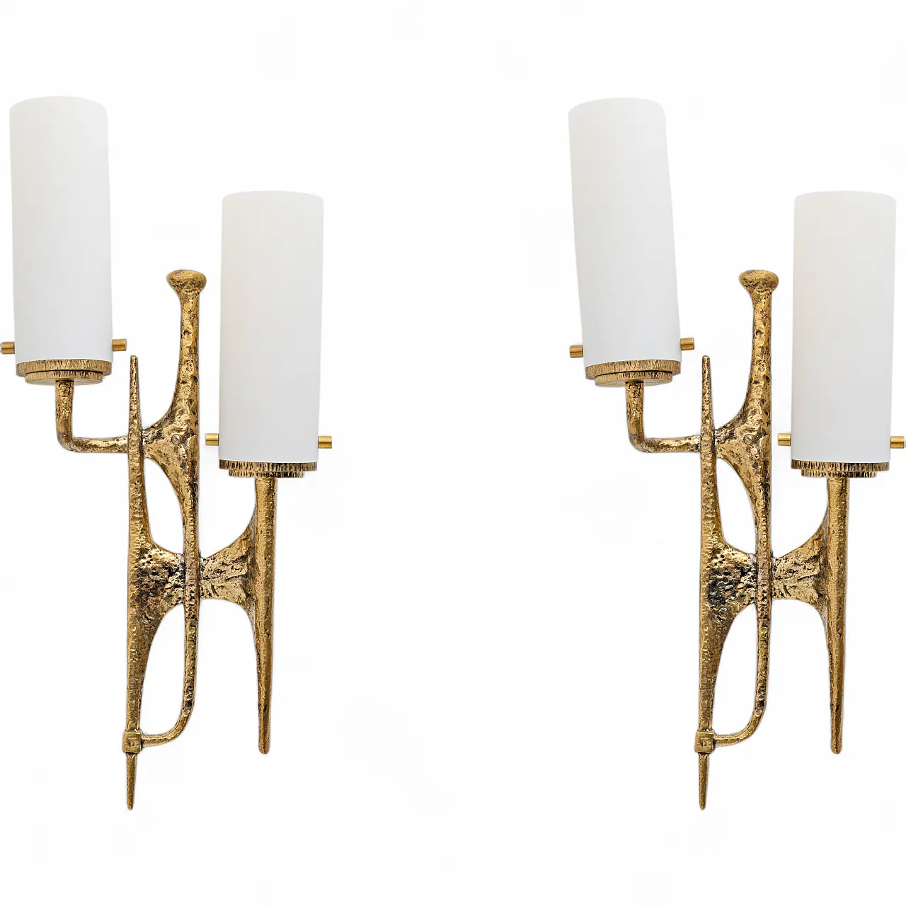 Pair of Brutalist Bronze and Murano Glass Wall Lights, 20th century 7