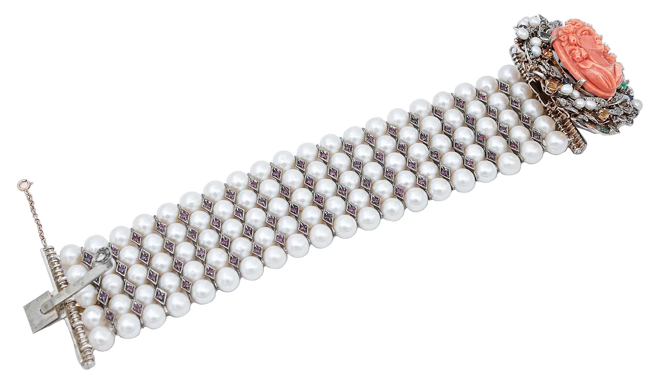 Bracciale con perle e pietre, anni '50 2