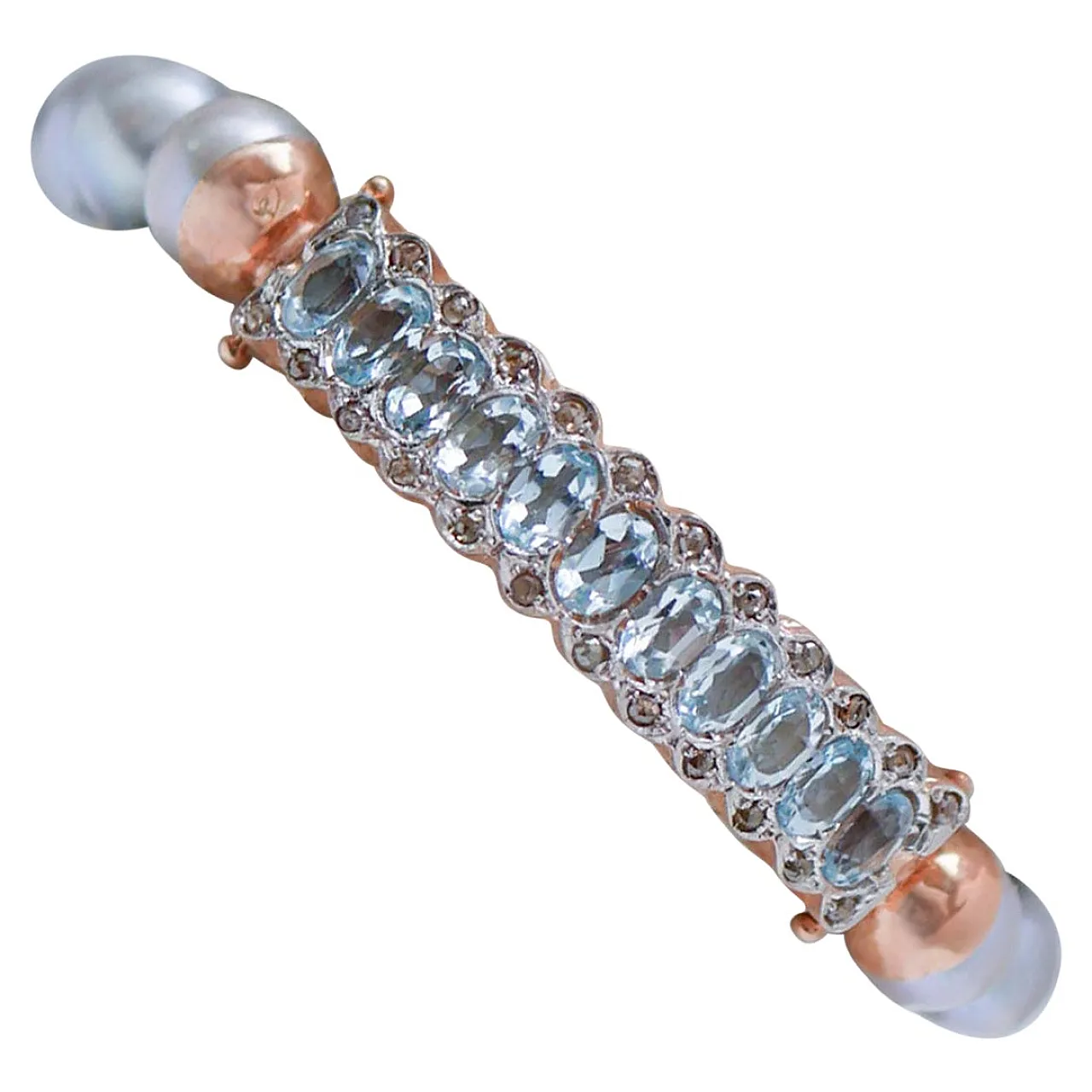 Bracciale con perle, topazio, diamanti, oro rosa e argento, anni '50 1