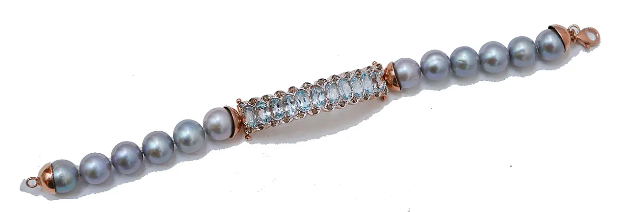 Bracciale con perle, topazio, diamanti, oro rosa e argento, anni '50 2