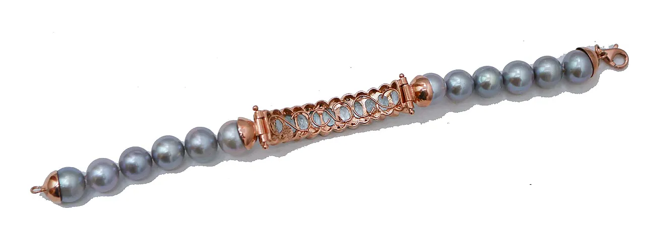 Bracciale con perle, topazio, diamanti, oro rosa e argento, anni '50 3