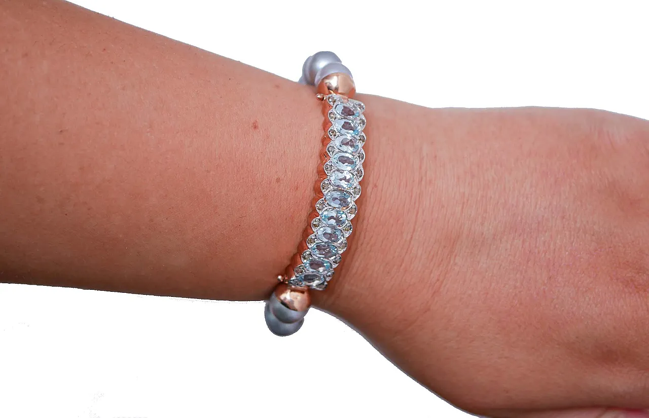 Bracciale con perle, topazio, diamanti, oro rosa e argento, anni '50 4
