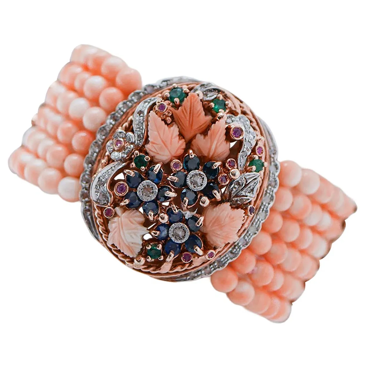 Bracciale in oro rosa e argento con pietre, anni '50 1