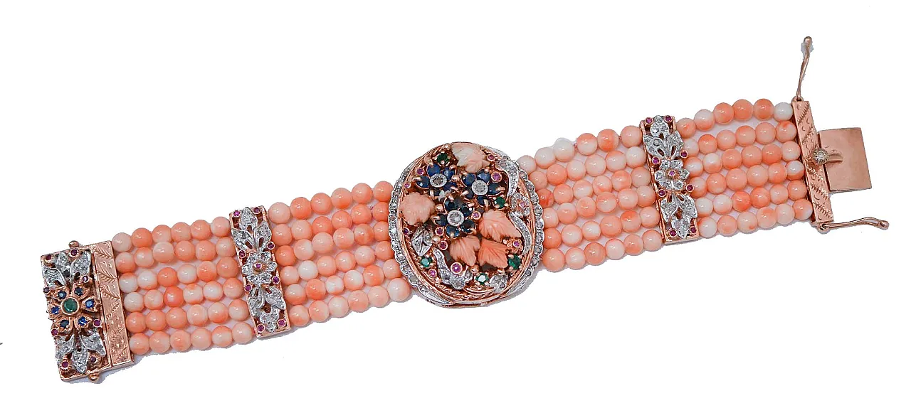 Bracciale in oro rosa e argento con pietre, anni '50 2